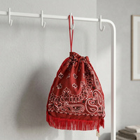 Tas Selempang Boho Paisley Bandana dengan Tali Serut, Rumbai, dan Gaya Bucket Grosir