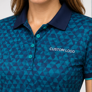 Custom Teal Navy Micro Triangle Print <b>Womens</b> <b>Polo</b> <b>Shirt</b> Quick Dry Breathable Short Sleeve Golf Team Uniform WPS-0734 - Product Image 5