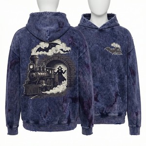 Custom Oversized Black Hoodie Men Red River Bat Graphic Vintage Wash Pullover Heavyweight Cotton Streetwear Hoody Factory - Product Image 2