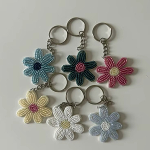 Assorted Beaded Keychain Fruit Bow Butterfly Key Rings Glass Seed <b>Bead</b> Bag Charm Handmade Embroidery Key Holder Gold Metal Clasp - Product Image 1