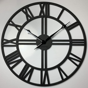 Horloge murale moderne en métal de haute qualité, ronde, décorative, chiffres romains, cadre noir - Product Image 1