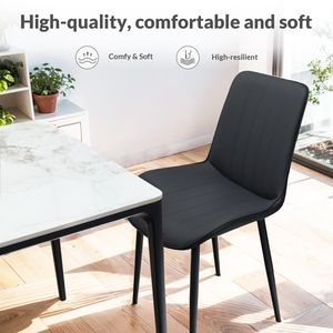 Set di 2 Sedie da Pranzo Senza Braccioli in Pelle PU Nera con Motivo a Onde e Gambe in Metallo per Cucina, Ristorante, Soggiorno - Product Image 4