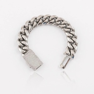 Bracelet gourmette cubaine en argent rhodié avec fermoir moissanite glacé, chaîne lourde de luxe, bijoux de mode hip-hop pour hommes - Product Image 2