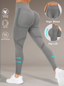 Leggings de sport côtelés à taille haute de couleur unie pour femmes |   Leggings de fitness à haute élasticité |   Vêtements de course respirants et sans coutures - Product Image 5