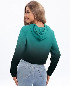 Sweat-shirt à capuche court à manches longues avec cordon de serrage et dégradé ombré pour femme - Product Image 2