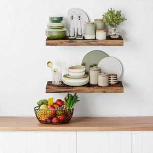 Industrial Wooden <b>Floating</b> Wall <b>Shelves</b> Set 3 Tier Metal <b>Bracket</b> Mounted Storage Display Ledge Organizer Rack - Product Image 5