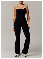 Combinaison longue sans couture pour femme, bretelles spaghetti, col rond, couleur unie, jambe large, tenue une pièce