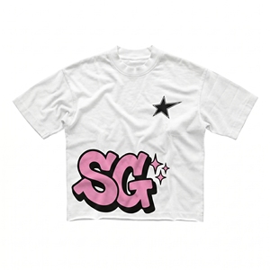 Camiseta SG Rosa y Blanca de Manga Corta con Cuello Redondo para Hombre, Estilo Casual Oversize, 100% Algodón Jersey - Product Image 1