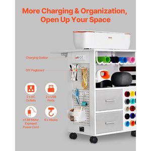 Carrello portaoggetti in vinile 15 bianco con 2 cassetti artigianato e tavolo - Product Image 4