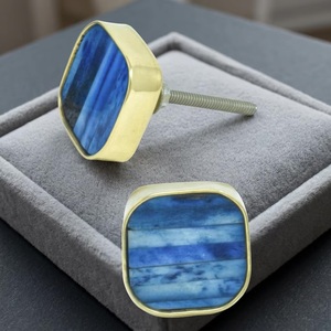Modern Square Brass Blue Resin Wooden Bone Horn Cabinet <b>Knobs</b> & Pulls <b>for</b> Kitchen <b>Dresser</b> Wardrobe Bedroom Bathroom & Drawers - Product Image 3