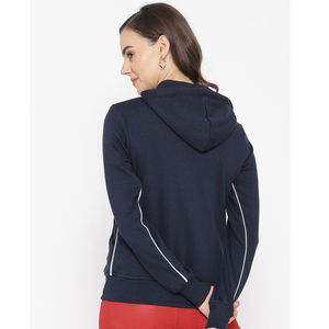 Sudadera con Capucha Azul Marino para Mujer, Cierre de Cremallera, Corte Regular, Tejido de Algodón, Color Sólido, Bolsillos Delanteros, Ropa Casual de Otoño - Product Image 4