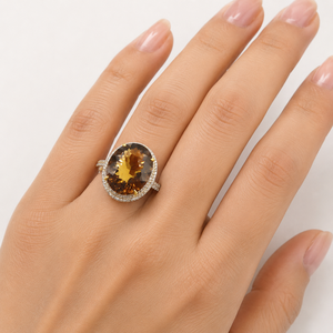 925 Sterling Silver Gold Plated Honey <b>Quartz</b> <b>Ring</b> Natural Oval Honey <b>Quartz</b> & Diamond <b>Ring</b> Womens Gemstone Gif Statement Jewelry - Product Image 1