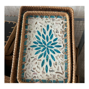 Artisan Rattan <b>Tray</b> With Mother Of Pearl Inlay Handmade Sustainable Home <b>Storage</b> Basket And Decorative Centerpiece - Product Image 5