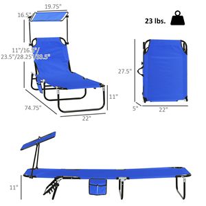 Set di 2 Chaise Longue da Piscina con Telaio in Alluminio e Corda Intrecciata, con Parasole e Schienale Reclinabile, Blu - Product Image 3