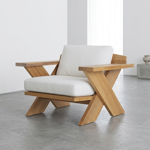 Sillón de Madera de Teca Sólida, Moderno, con Estructura en X, de Lujo, para Patio, Jardín, Interior, Sofá Individual con Cojín, Silla de Descanso - Product Image 1