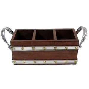 Hot Selling Wooden Cutlery Holder With Black Metal Handle Enamel Color Caddy for Home Restaurant <b>Kitchen</b> <b>Storage</b> Use caddy - Product Image 2