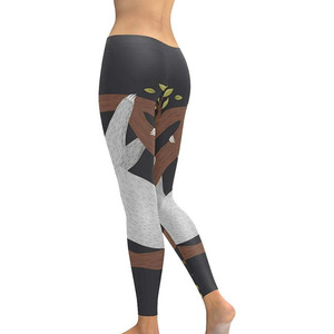 Leggings pour femmes à taille haute, longueur intégrale, imprimé paresseux, extensibles, tricotés en Spandex et Polyester, toutes saisons, motif dessin animé décontracté - Product Image 3