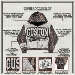 Heavyweight <b>Hoodie</b> <b>Mens</b> 450gsm 100% Cotton French Terry Custom Applique Embroidered <b>Camo</b> Graphic Print Full Zip Boxy <b>Hoody</b> - Product Image 3