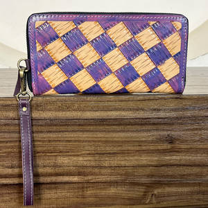 Cartera de Cuero Genuino Morado con Diseño a Cuadros, Estilo Occidental de Lujo, con Cierre, para Tarjetas de Crédito y Uso Diario - Product Image 5