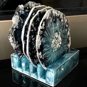 <b>Epoxy</b> <b>Resin</b> Geode Coaster Set Handmade Eco-Friendly Hand-painted Customizable Color & Size Home Decor - Product Image 1