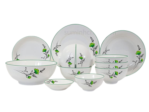 Ensemble de 12 bols en céramique écologiques de qualité supérieure, polis, peints à la main, motif floral vert, porcelaine de haute qualité - Product Image 2
