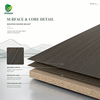 Panneau MDF de première qualité Jinbase Mountain Shadow Walnut 18 mm, placage bois, mélaminé, résistant à l'humidité, E0, 1220x2440 mm, pour hôtel