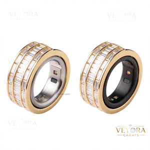 Anillo Baguette de Triple Hilera Atemporal, Diseño Artesanal en Plata Sólida 925 con Banda Dividida y Protección para Anillo Oura - Product Image 4