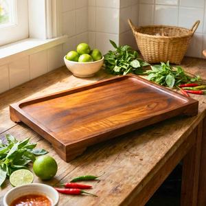 wood resin crafted custom Wooden Serving Tray With Blue Resin Inlay Rectangle Varnished Modern Design For Table Use - Product Image 3