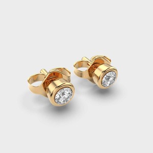 IGI Certified Lab Grown Round Diamond Bezel Stud <b>Earrings</b> 9K Yellow / White / Rose Gold Minimalist Diamond Stud <b>Earrings</b> - Product Image 3