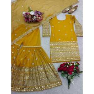 Top de trabajo de secuencia bordada para mujer-Sharara y Dupatta para ropa de fiesta - Product Image 5