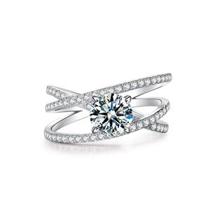 Elegant Round Cut Moissanite <b>Diamond</b> <b>Ring</b> In 925 Sterling Silver With Criss Cross Luxury Engagement Jewelry For Women - Product Image 1