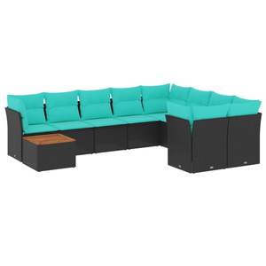 Juego de sofás de patio de ratán sintético negro de 10 piezas con cojines, elegantes muebles de exterior - Product Image 2