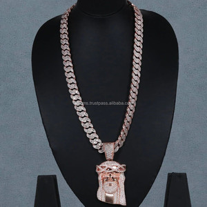 Pendentif chaîne à maillons personnalisée en argent 925 plaqué or jaune avec diamants Moissanite VVS, style Hip Hop Iced, symbole chrétien, cadeau de fiançailles pour homme - Product Image 6