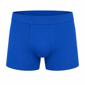 Calzoncillos bóxer de cintura media para hombre, de algodón tejido transpirable, color azul liso, para uso diario de adultos - Product Image 1