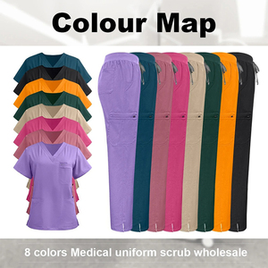 Conjunto de Uniforme Médico para Mujer al por Mayor: Blusa con Cuello en V y Pantalones Cargo, Uniforme de Enfermería Multibolsillos Elástico para Trabajo, Enfermeras, SPA y Salones - Product Image 4