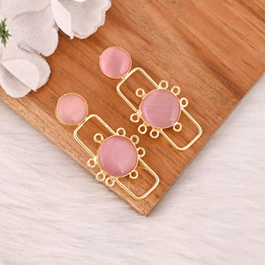Elegant Pink <b>Cat's</b> Eye Gemstone <b>Earrings</b> Gold Plated Brass Fashion Jewelry for Women - Product Image 2