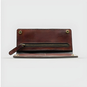 Portefeuille long en cuir marron de qualité supérieure pour homme, porte-cartes de luxe de créateur, portefeuille à double pli avec fermeture éclair et bouton-pression - Product Image 6