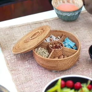 Rattan Woven Handcrafted Modern Snacks Candy Tray Lid Nuts Dried Fruit Divider <b>Box</b> 200mL Capacity Bright Home Decor Housewarming - Product Image 4