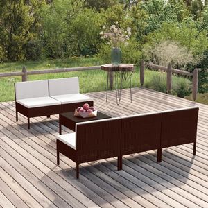 Conjunto de Muebles de Jardín de 6 Piezas de Ratán Sintético Marrón con Cojines - Product Image 1