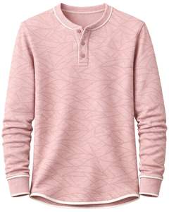 Sudadera Henley con estampado geométrico rosa para hombre, de manga larga, tejido French Terry, corte regular, informal, para invierno, nueva. - Product Image 1