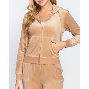 Ensemble de survêtement unisexe deux pièces en velours à manches longues avec fermeture éclair, épais, couleur unie, respirant, en polyester/nylon, design unique, pour l'automne - Product Image 4