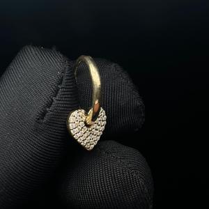 Graceful Heart Charm Lab Grown Diamond Mini <b>Hoop</b> In 14K <b>Gold</b> For <b>Helix</b> And Daith Ear Jewelry - Product Image 4