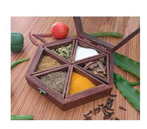 Wood Hexagonal Spice <b>Box</b> Household Seasoning Interior <b>Herb</b> & Spice Wood Storage <b>Box</b> With Six Compartments - Product Image 1