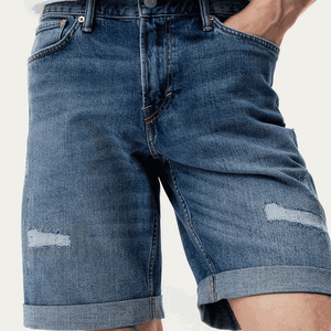 Shorts Bermuda en jean déchiré pour homme, taille mi-haute, avec fermeture boutonnée, décontractés, en coton délavé - Product Image 3