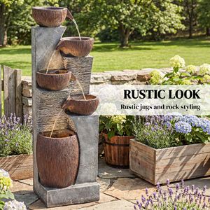 Fontana da Giardino Stile Europeo, Alta 130 cm, a 5 Livelli con Cascata e Luci LED, in Pietra - Product Image 4