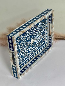 PREMUIME QUALITY MOP SERVING <b>TRAY</b> <b>DECORATIVE</b> MOP Inlay <b>Tray</b> with Floral Design Square Shape Serving <b>Tray</b> - Product Image 4