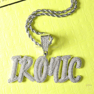 Custom " Ironic " Bubble Letter Pendant Necklace <b>Iced</b> <b>Out</b> Hip Hop Jewelry Moissanite Diamond <b>Chain</b> - Product Image 3