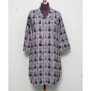 Indian Handmade Thermal Lightweight Winter Bathrobe Boho Floral Cotton Kimono with Bird Print Woven Fabric long shirt with <b>belt</b> - Product Image 4