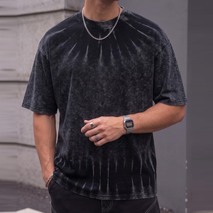 เสื้อยืดคอตตอนทรงโอเวอร์ไซส์ลายฟอกสีสไตล์วินเทจสำหรับผู้ชายรุ่นใหม่ล่าสุด แฟชั่นสตรีทแวร์ฤดูร้อน ทรงหลวม เสื้อยืดลายฟอกสี - Product Image 3