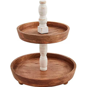 Soporte de pastel de madera de 2 niveles con diseño clásico, bandeja de exhibición de postres de madera con asa de metal, soporte redondo para cupcakes para bodas y fiestas. - Product Image 4